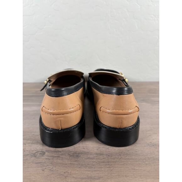 Sam Edelman Charlie Luxe Tan/Black/Modern Ivory Slip On Stacked Heel Loafer Sz 6 - Picture 2 of 7